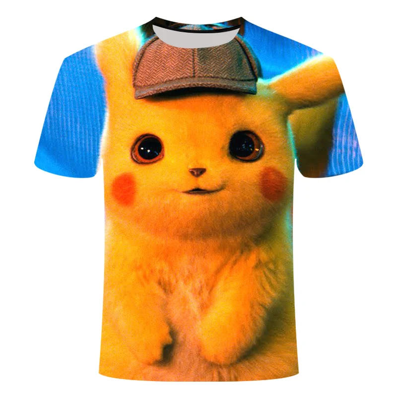 New 3D Movie Detective Pokemon Pikachu T-shirt For Boy/girl Tshirts Fashion Summer Casual Tees Anime Cute Cartoon Clothes