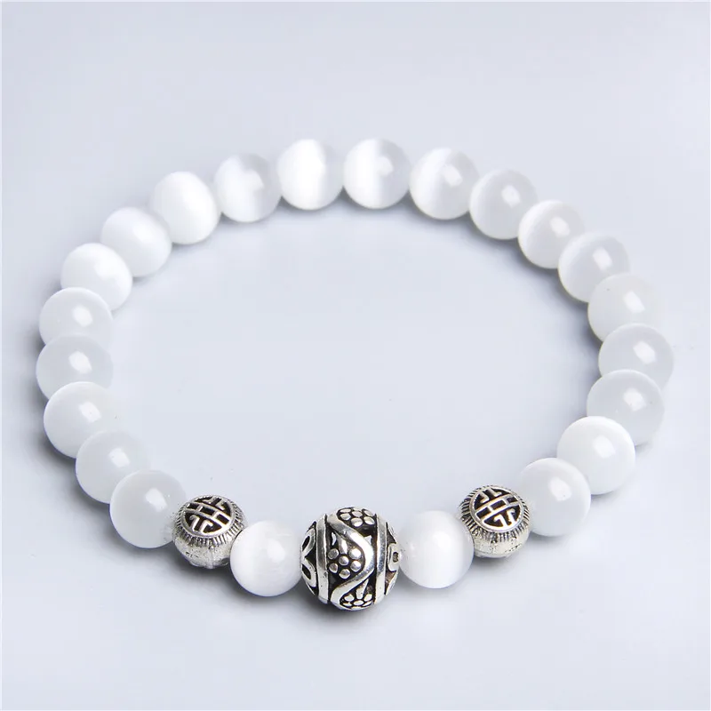 Женский браслет с белыми бусинами из камня кошачий глаз Парные браслеты дружбы
