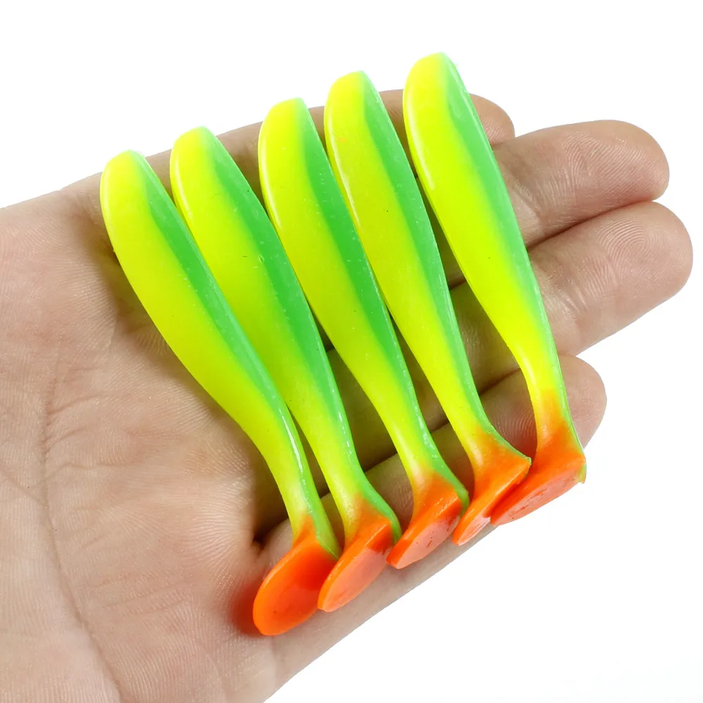 

5pcs/Lot Soft Lures 50mm 70mm T Tail Jigging Fishing Lures Wobblers Tackle Double Color Bass Pike Silicone Swimbait Aritificial