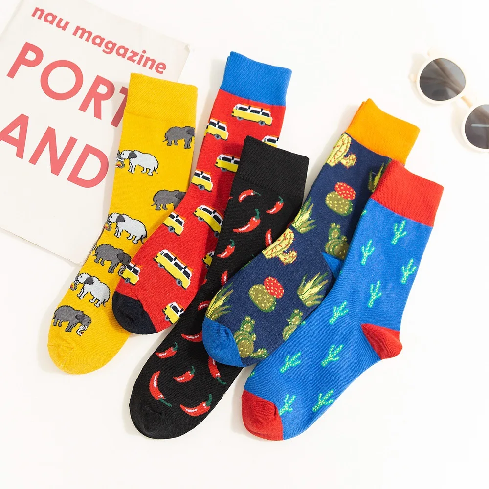 

5 Pairs Fashion Hip Hop Cartoon Women Socks Cotton Japanese Korean Style Animal Funny Socks Winter with Cactus and Elephant 360