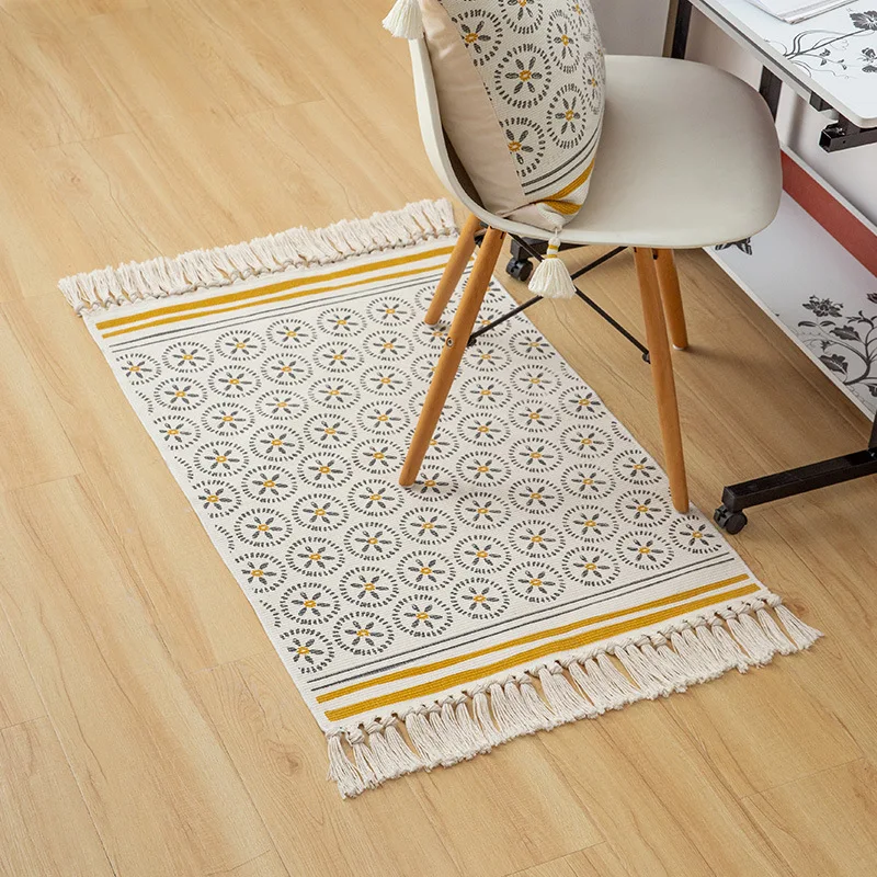 Хлопковый Плетеный Ковер кремовый богемный тряпичный коврик моющийся