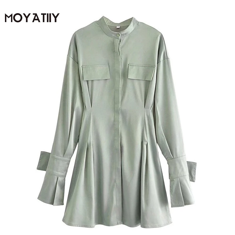 

MOYATIIY Women 2021 Fashion Solid Slim Mini Dress Gothic Style Bandage Long Sleeve Dresses A-Line Design Vestidos