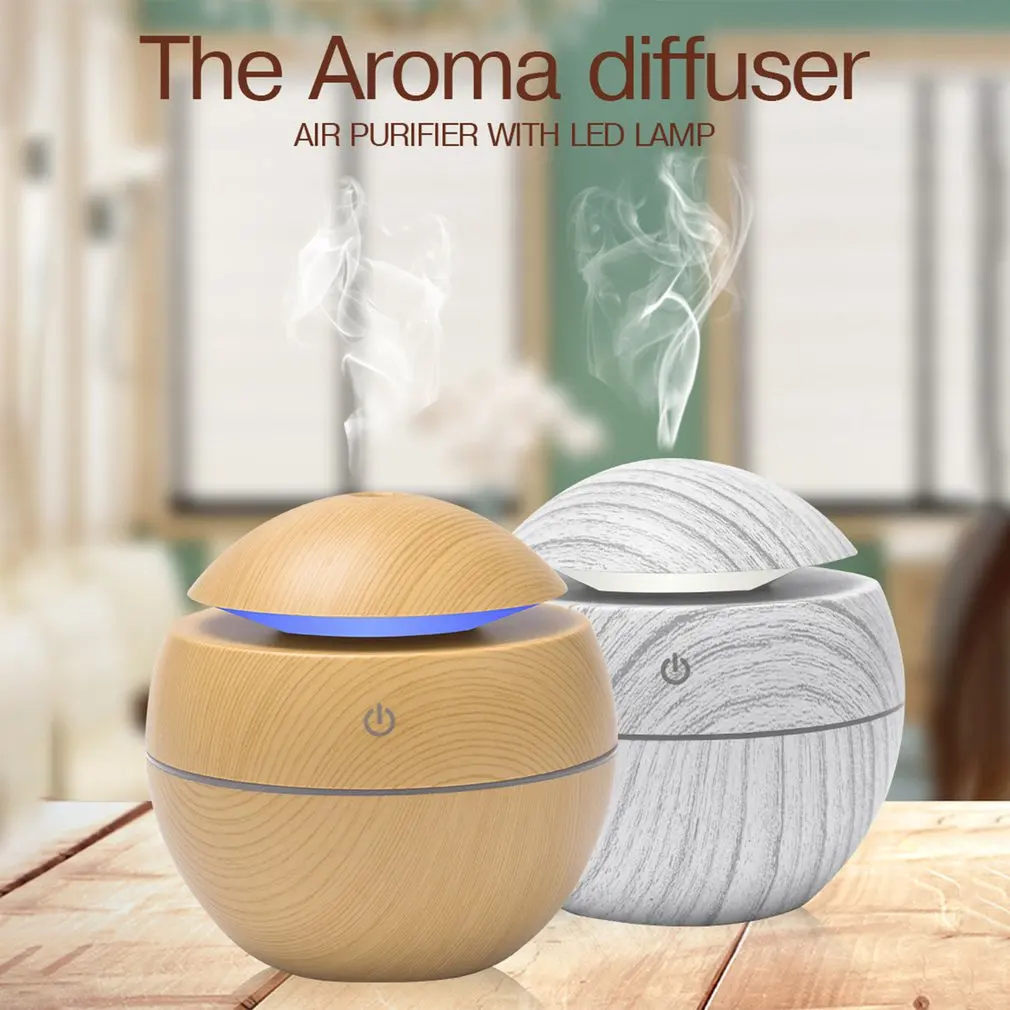 

Mini Air Humidifier Ultrasonic USB Aroma Diffuser Changeable Portable Mist Purifier Night Light Wood Grain Aromatherapy Home