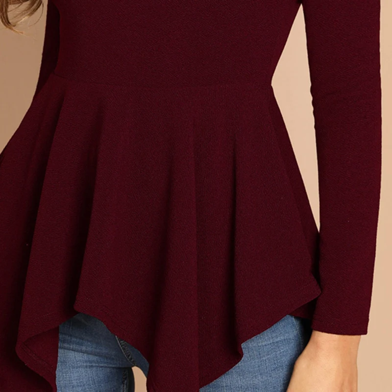 SHEIN Однотонный Топ С Асимметричным Низом И Молнией Женская Черная Классическая Блузка С Длинными Рукавами