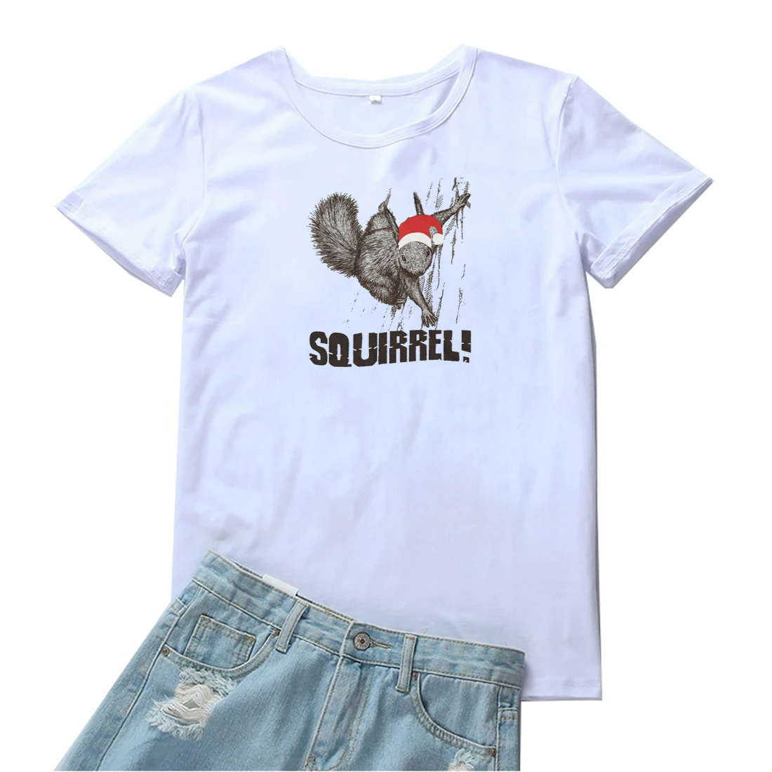 

Squirrel Graphic Tee Women Kawaii Animal Printing Pattern Women Tshirt Fashion Round Neckwomen T Shirt Loose Tide T-shirts Women