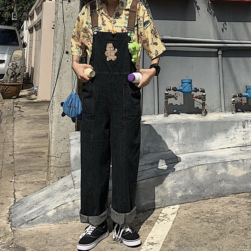 Женский винтажный джинсовый комбинезон Свободный из хлопка с высокой талией