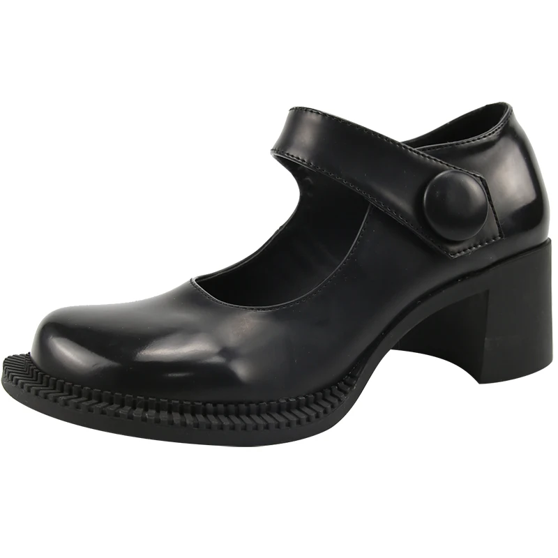 

Japanese Style Women's Square Toe Vintage College High Heels Shoes Pumps Black Color L19