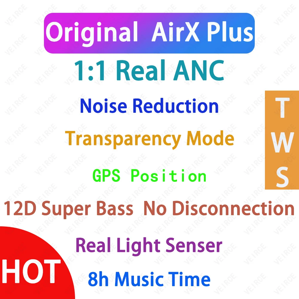 

Airoha 1562A AirX Plus TWS ANC Wireless Bluetooth Earphone Active Noise Cancellation Air3 Super Bass PK i90000 MAX i900000 MAX