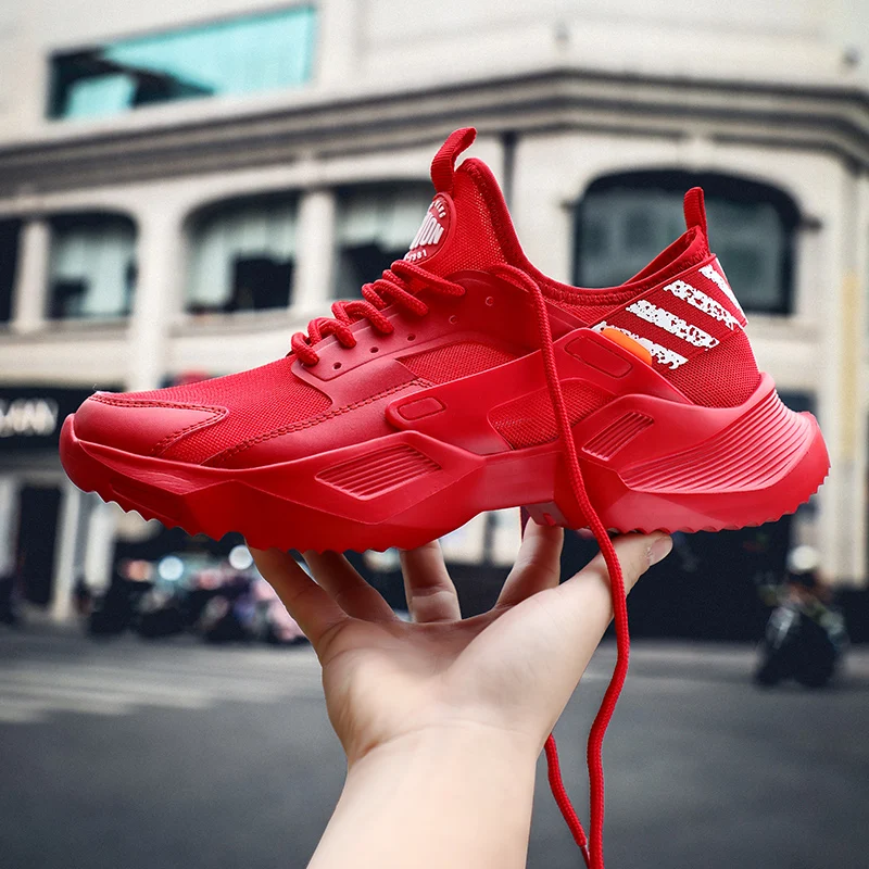 Летние дышащие красные мужские туфли в Корейском стиле трендовые повседневные