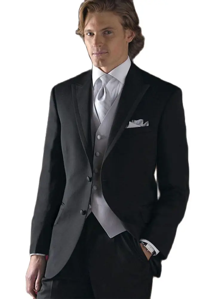

Модный облегающий черный мужской костюм 2022, блейзер с заостренным лацканом и брюки, смокинг для жениха на свадьбу, деловой костюм (пиджак + б...