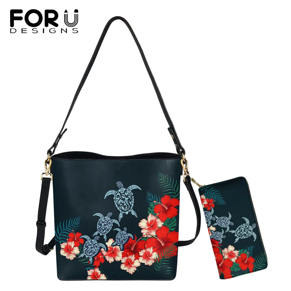

FORUDESIGNS Fashion Bags for Women Retro Polynesia Sea Turtle Printed Hibiscus Bag Female Crossbody Bucket Sac Bolsa Femininas