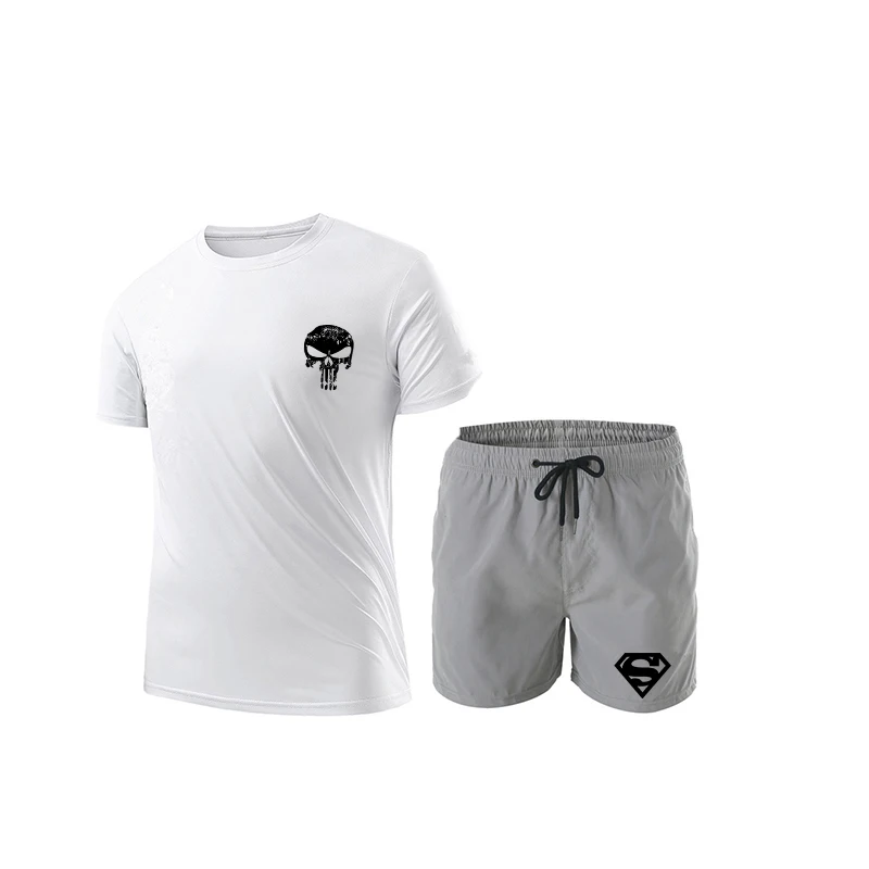 

Summer new men's short sleeve printed T-shirt shorts 2-piece fashion men's casual beach wear