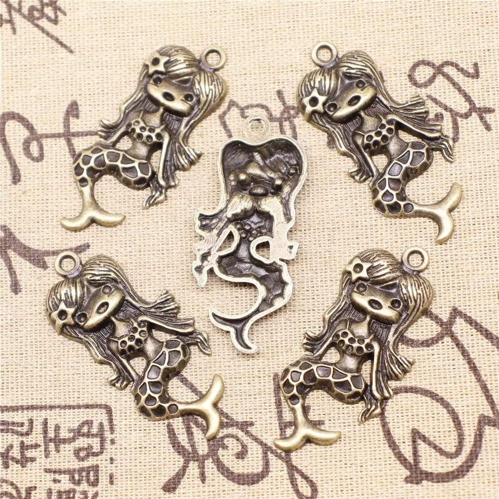 

Charm For Making Jewelry Pendants Antique Bronze Color Mermaid 54x22mm 2pcs