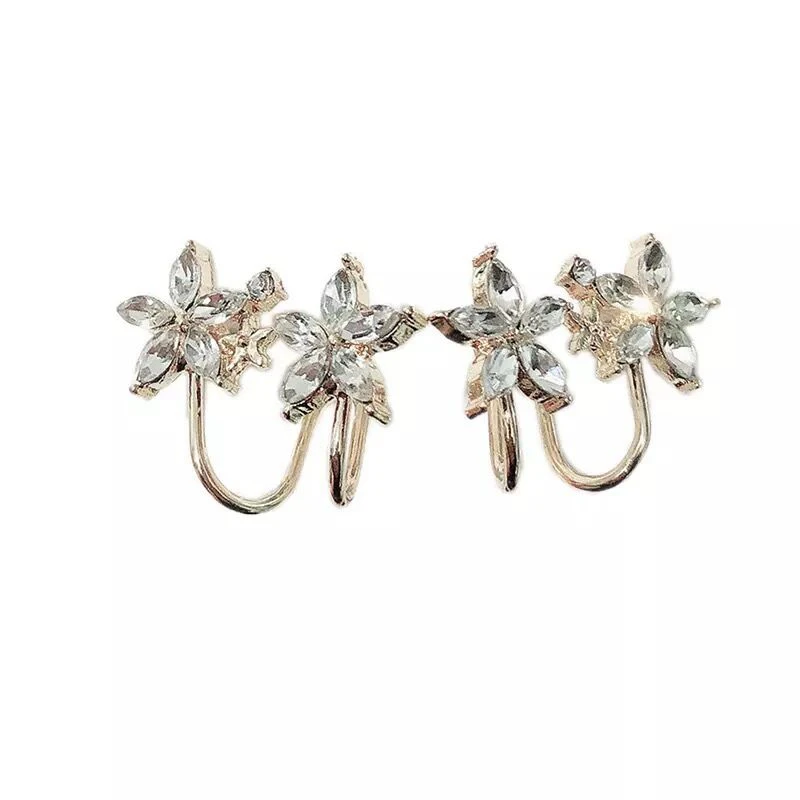 

New Korean Cubic Zircon Flower Crystals Stud Earring For Women Double Flower Cuff Fashion Ear Jewelry Female Ear Brincos Gift