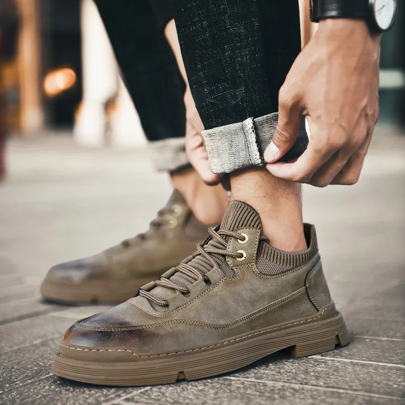 

Кроссовки мужские кожаные на шнуровке, Повседневная модная Уличная обувь, Нескользящие, мягкие, для вождения