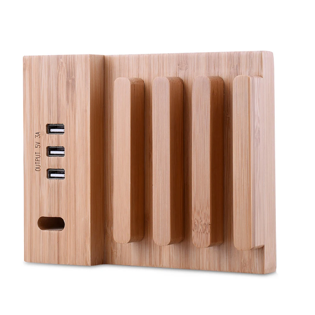

Wooden Desktop 3 Ports Headset Hanger Storage Rack USB Charging Dock Station