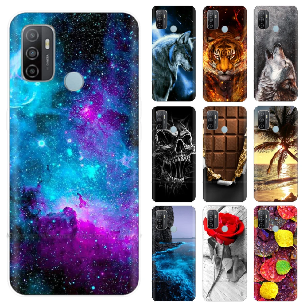 Silicone Case for OPPO A53 2020 Case A53 Full Protection for OPPOA53 A 53 Case Shockproof Cartoon Flower Painted TPU Phone Case