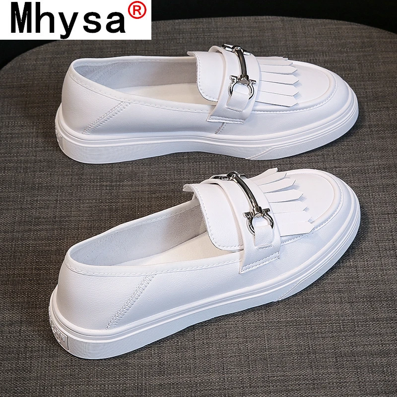 

Women's Flat Shoes 2021 New PU Leather Comfortable Casual Women's Shoes Round Head Asakuchi Loafers Tassel Zapatos De Mujer