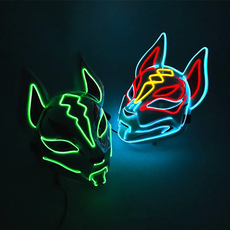 Anime Expro Decor Japanese Fox Mask Neon Led Light Cosplay Halloween Party Rave Dance DJ Payday Costume Props | Дом и сад