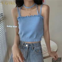 camisole summer women casual tank crop top halter spaghetti strap sleeveless ribbed sheer sexy womens ins female sweet mini new