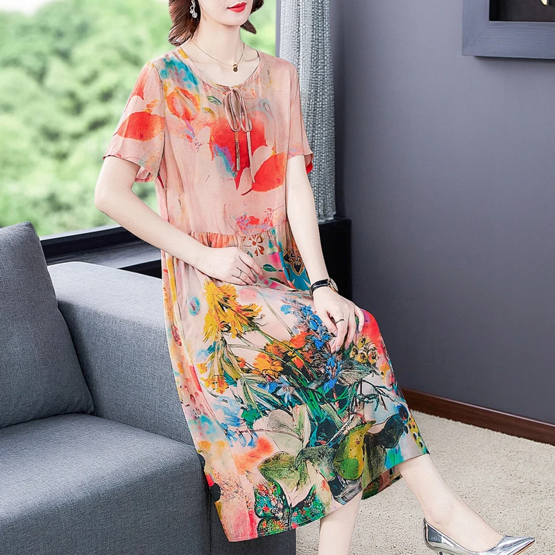 Женское пляжное платье-миди из натурального шелка розовое Повседневное платье с