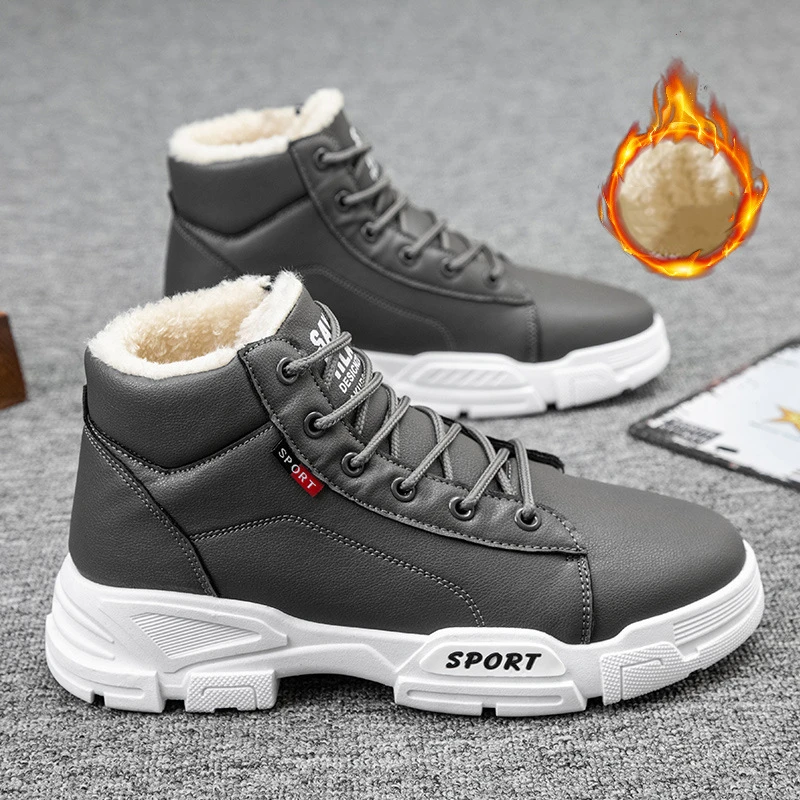 

Men Boots Winter Warm Snow Boots with Fur Fleeces Cotton Shoes High Top Lace-up Men Casual Shoes Platform Ankle Boots Mens Shoes