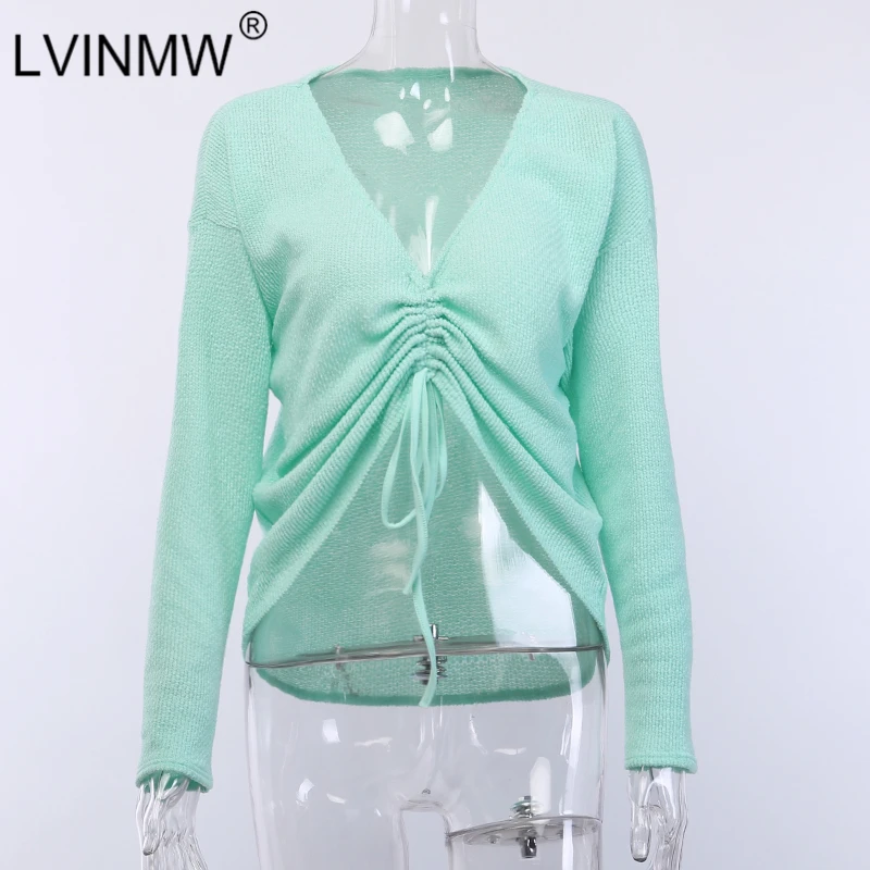 LVINMW сексуальный трикотажный пуловер с v образным вырезом и завязками осень 2019