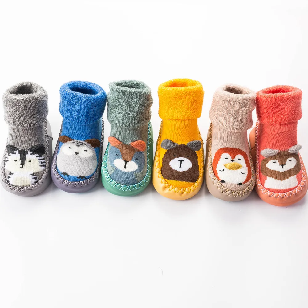 Осенне-зимние детские носки с резиновой обувкой Мультяшные для младенцев