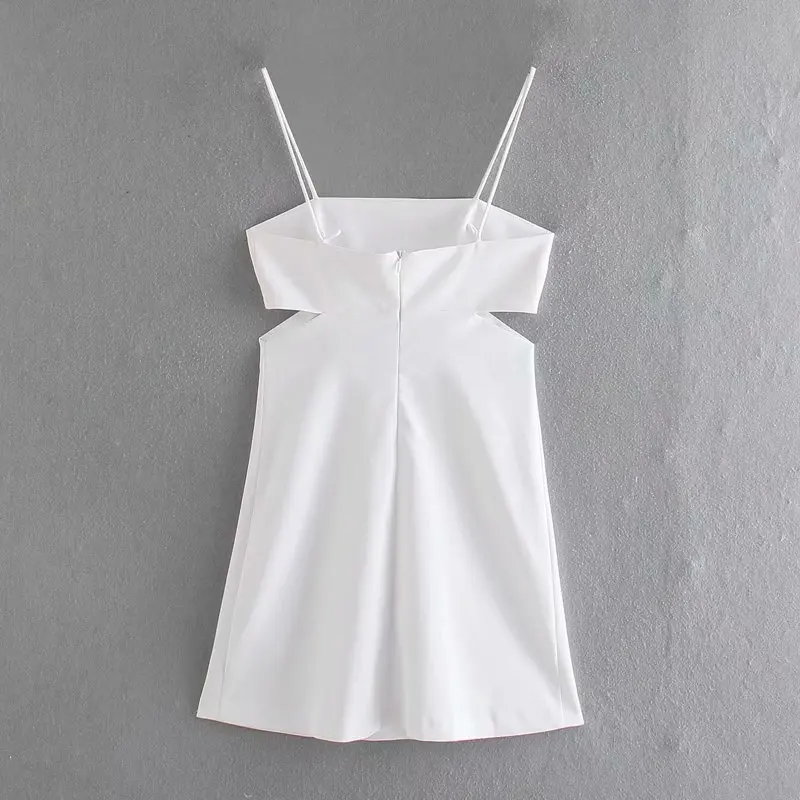 

ZA 2021 Summer Women Hollow Out Camisole Dress New Slash Neck Dresses Lady Party Vestido Elegant Girls Backless Causal Outfits