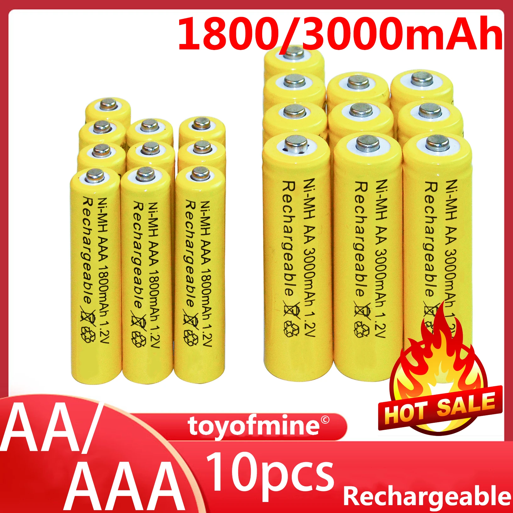 10 шт. AA 3000 мАч + AAA 1800 1 2 в Ni MH аккумуляторная батарея желтая батарея|Перезаряжаемые