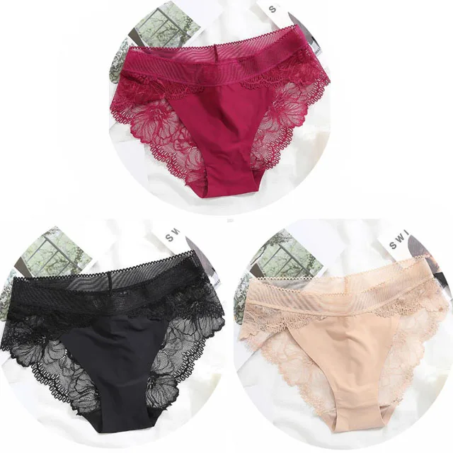 NK01-3PCS Женские трусы больших размеров Женские трусики Комфорт Белье Кружевное белье Трусы Ice Silk выдалбливают сексуальное женское белье calcinha - Цвет: NK01-3PCS