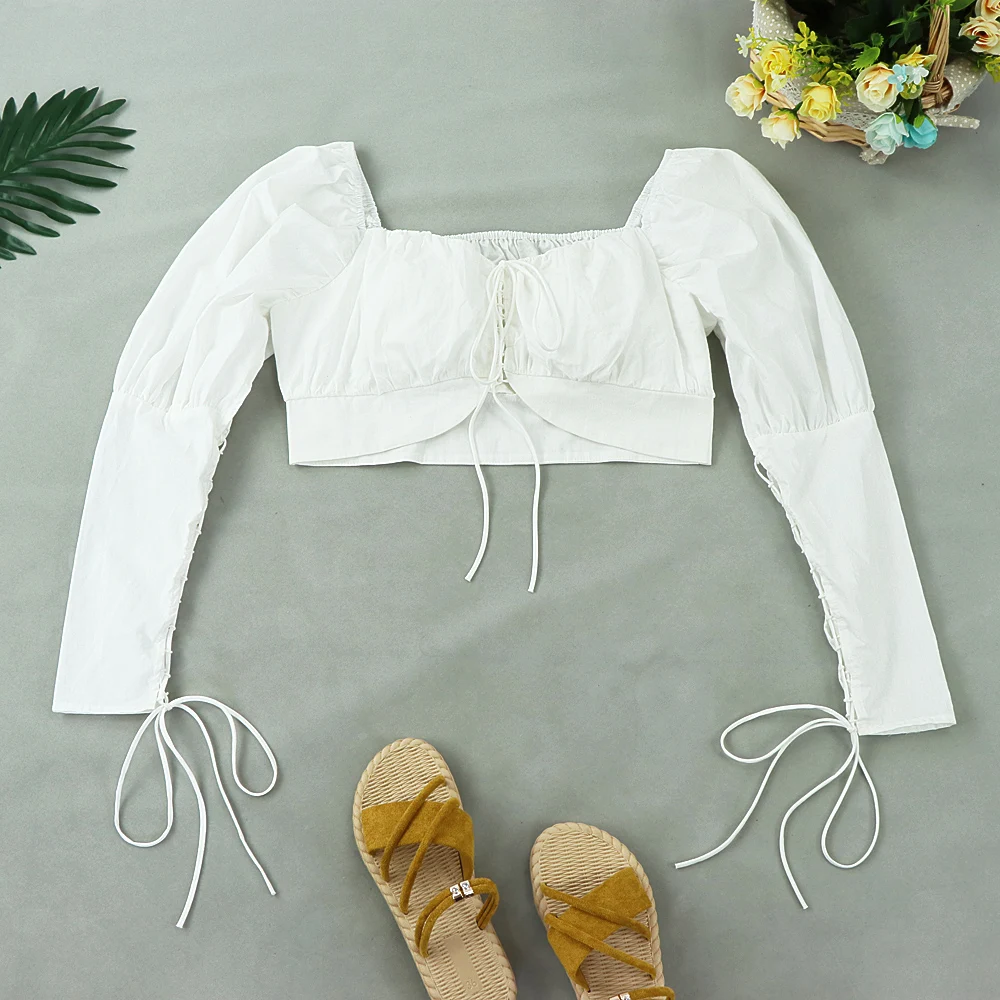 Новинка 2020 летняя модная женская одежда квадратный воротник рукав пузырь