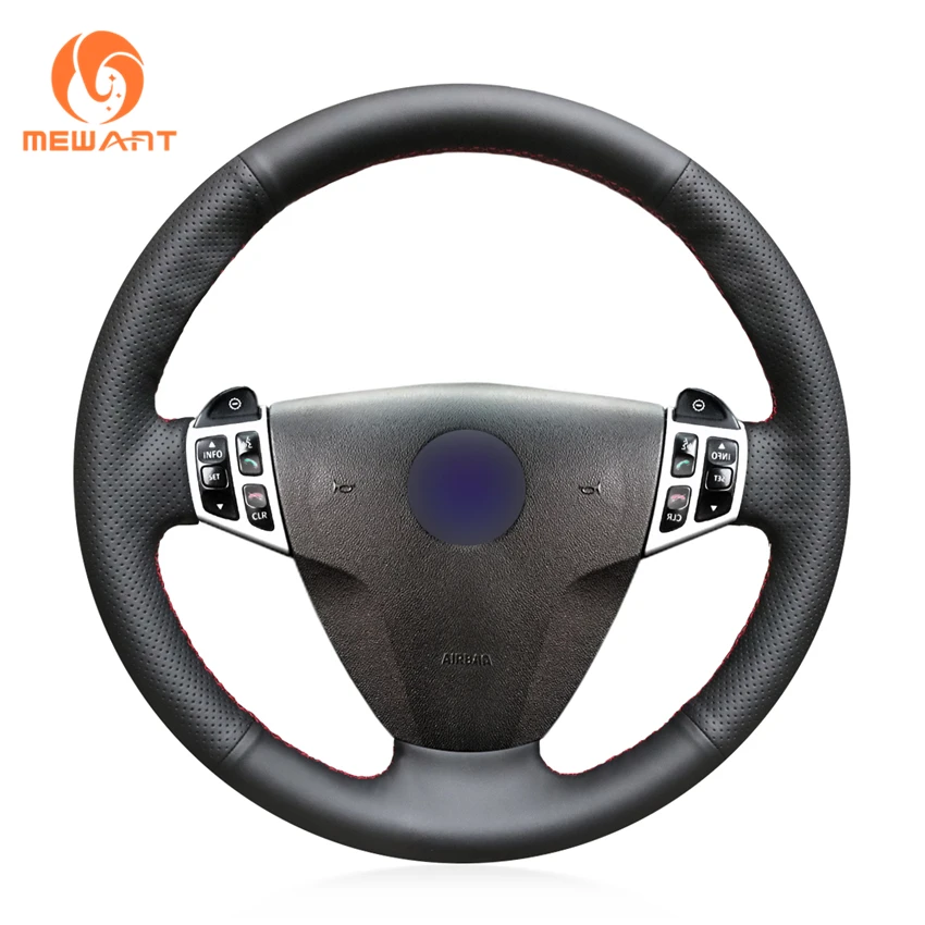 

MEWANT Black Genuine Leather Car Steering Wheel Covers for Saab 9-3 2003 2004 2005 2006 2007 2007 2009 2010-2011