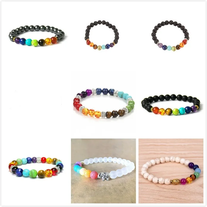 

Natural Stone Yoga Bracelet New 7 Chakra Bracelet Men Black Lava Healing Balance Beads Reiki Buddha Prayer For Women Hot