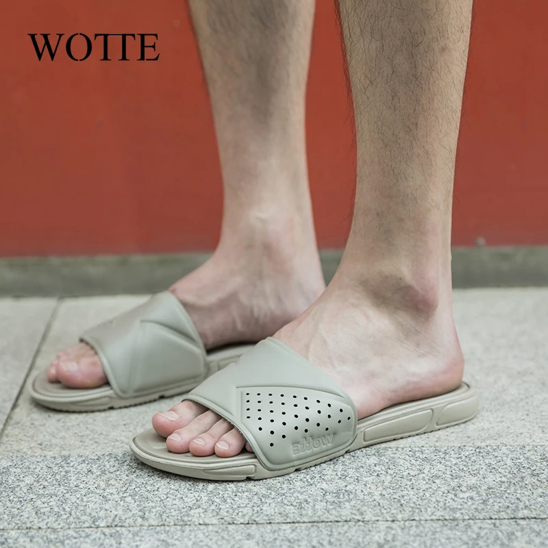 

WOTTE Men Slippers Bathroom Soft Slides Men Summer Outdoor Flip Flops Men Non-slip Couple Slides Home Slippers chanclas hombre