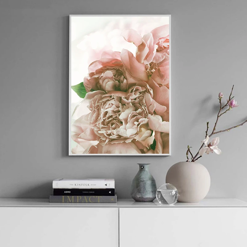 Скандинавский постер на холсте с изображением цветов Розовый пион цветочный