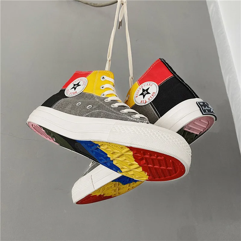 Модная парусиновая обувь с рисунком радуги кроссовки Мужские эспадрильи высокие