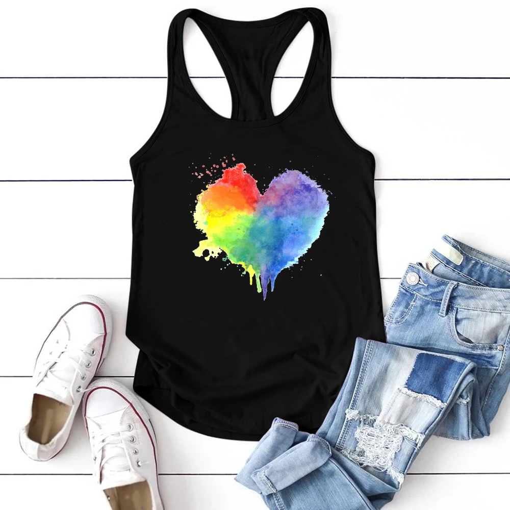 Майка женская с разноцветным принтом сердец жилет без рукавов топ круглым