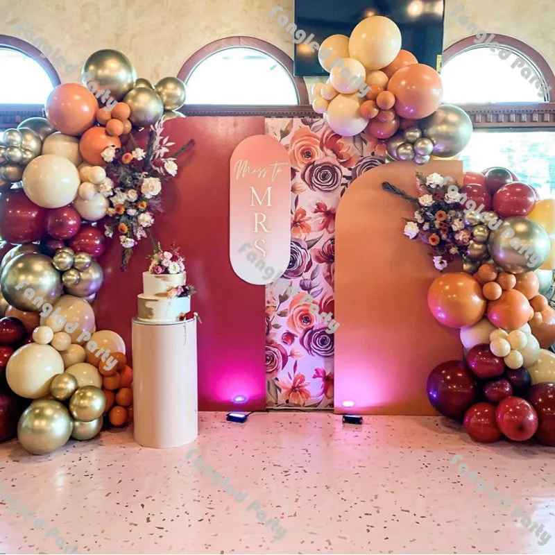 

135pcs Doubled Matte Orange Cream Peach Balloon Garland Gold Wine Red Gender Reveal Decorations Baby Shower Birthday Party Kit