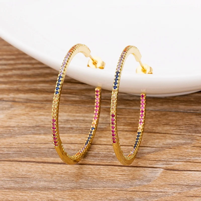 

Arrical 2021 New Big Circle Colorful Color Charm Bohemia Earrings Top Quality Copper Jewelry For Female Party New Year Gift