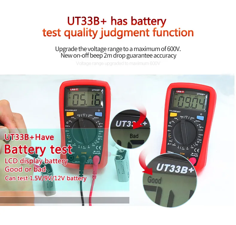 Uni-t Цифровой мультиметр UT33A+ автоматический диапазон напряжения Измеритель сопротивления тока lcd AC DC+ 2mF емкость бесконтактный Тестер Напряжения подсветка