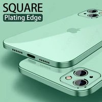 square plating color silicone case cover for iphone 13 pro max 12 11 pro xs max xr x 7 8 plus shockproof lens protection cover