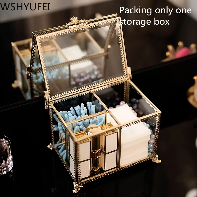 

New style Multifunctional dustproof glass storage box Jewelry finishing box Cotton pad storage box Home storage box WSHYUFEI