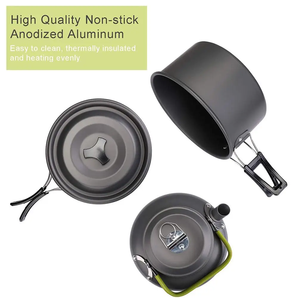 

Hot Sale Outdoor Tableware Multi-function Outdoor Camping Cookware Picnic Cooking Fry Pan Kettle Fork Spoon Water Cup Kit