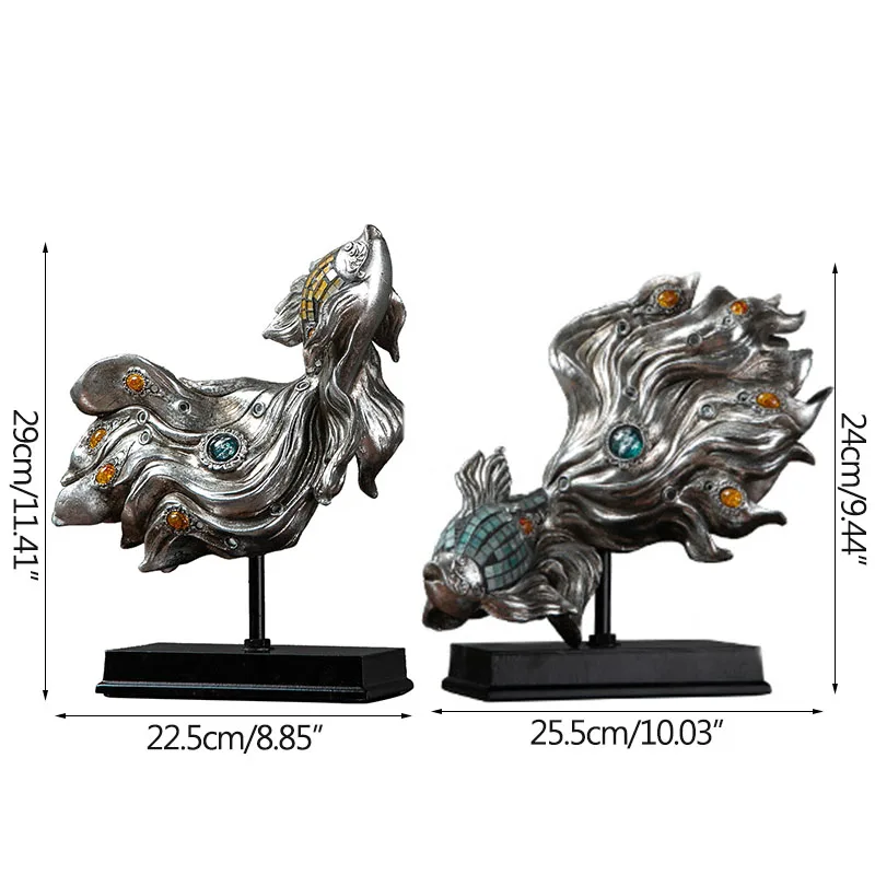 

European Archaize Bronze Lucky Goldfish Statue Vintage Resin Animal Sculpture Desktop Ornament Home Decoration Accessories