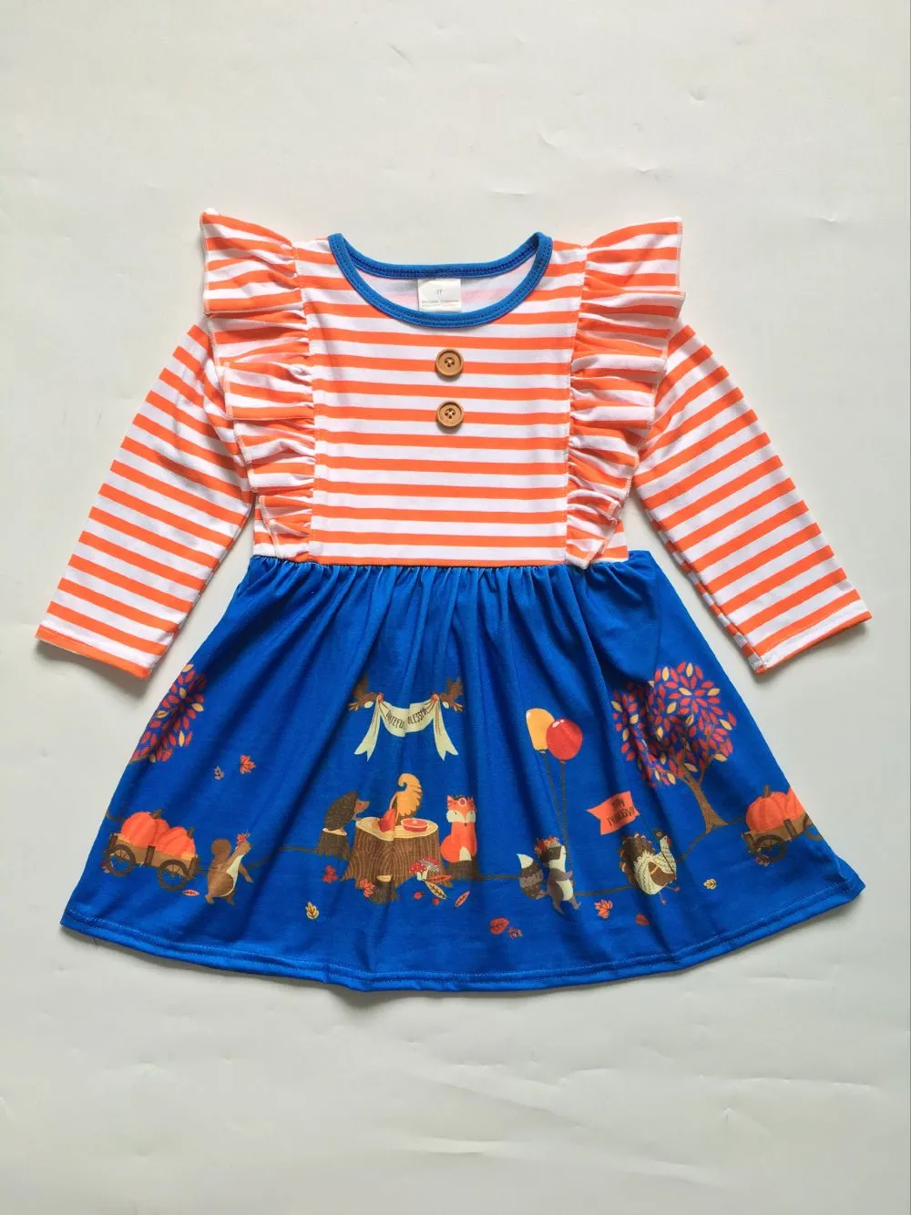 Платье для девочек с длинным рукавом в полоску принтом тыквы