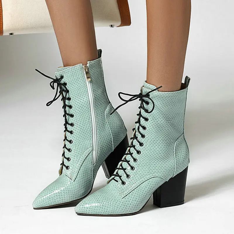 Женские осенне зимние полусапожки на толстом каблуке с острым носком женские