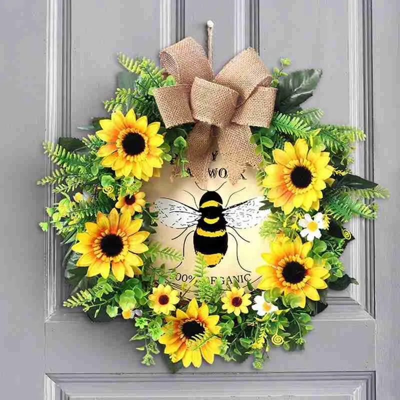 

Sunflower Artificial Flower Easter Pastoral Style Horn Garland Living Room Door Decorations Easter Wreath Decor Home Decorations