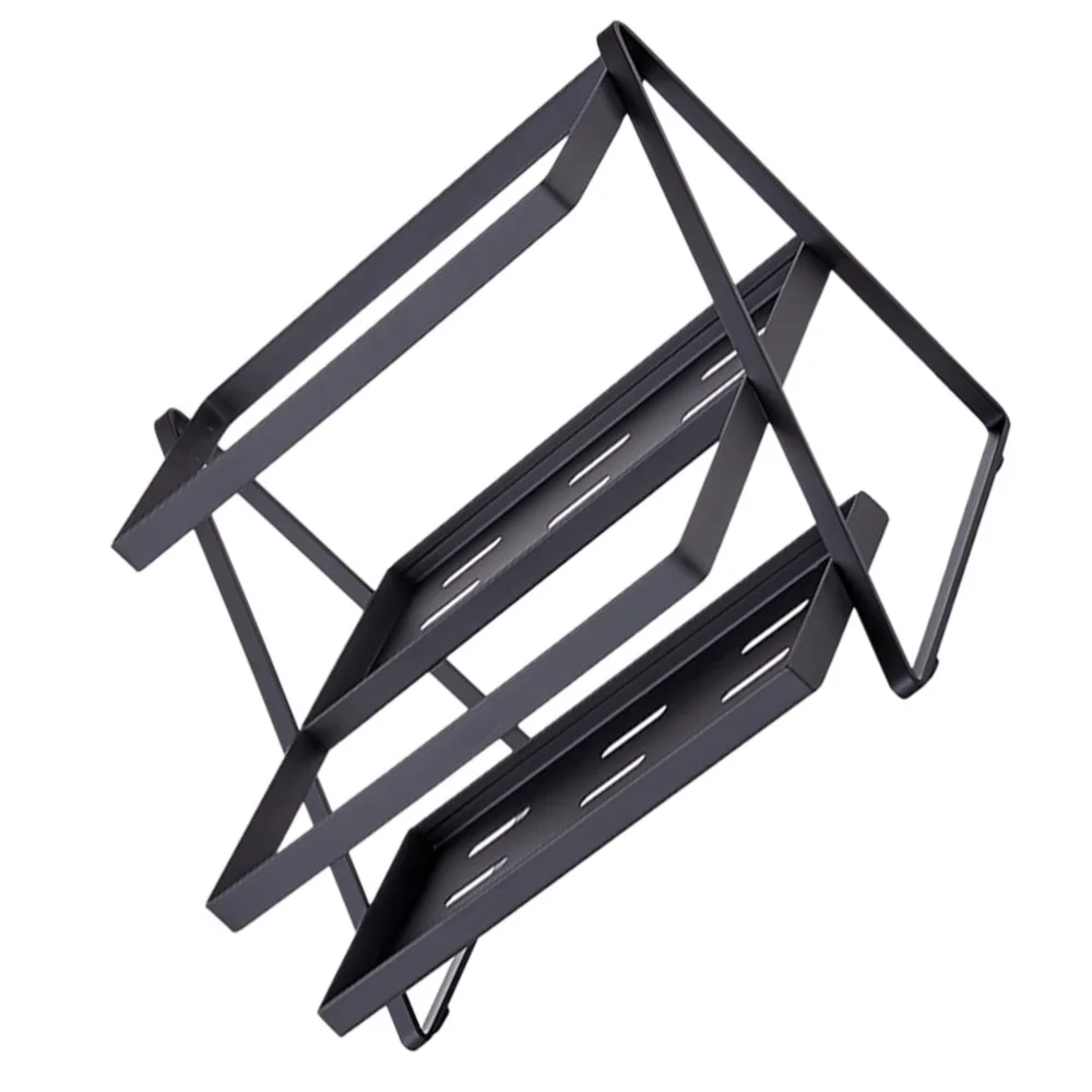 

1pc Stainless Steel Double Layer Seasoning Rack Storage Holder for Home (Black)