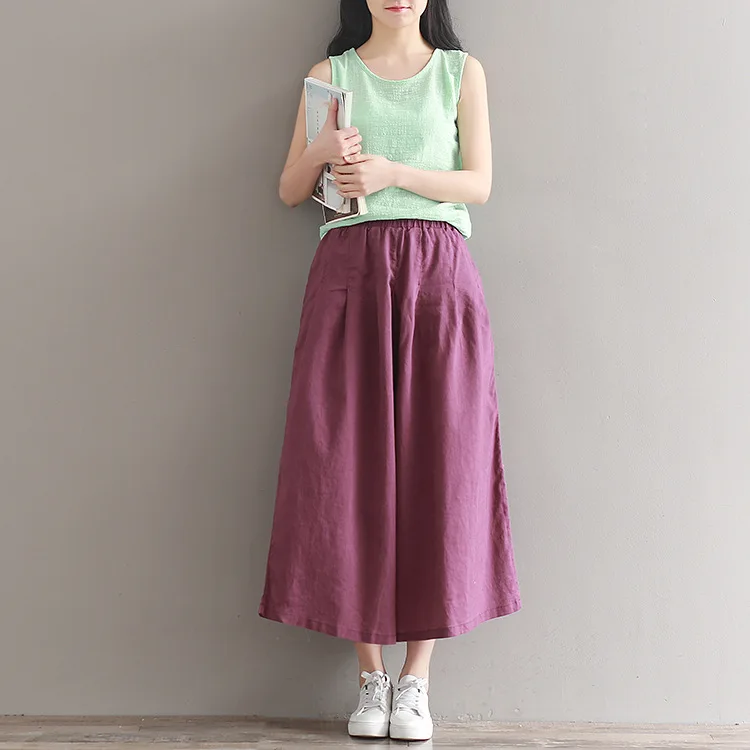 

Укороченные женские брюки Mori Girl, из хлопка и льна, летние, широкие, фиолетовые светильник кие, тонкие, размера плюс